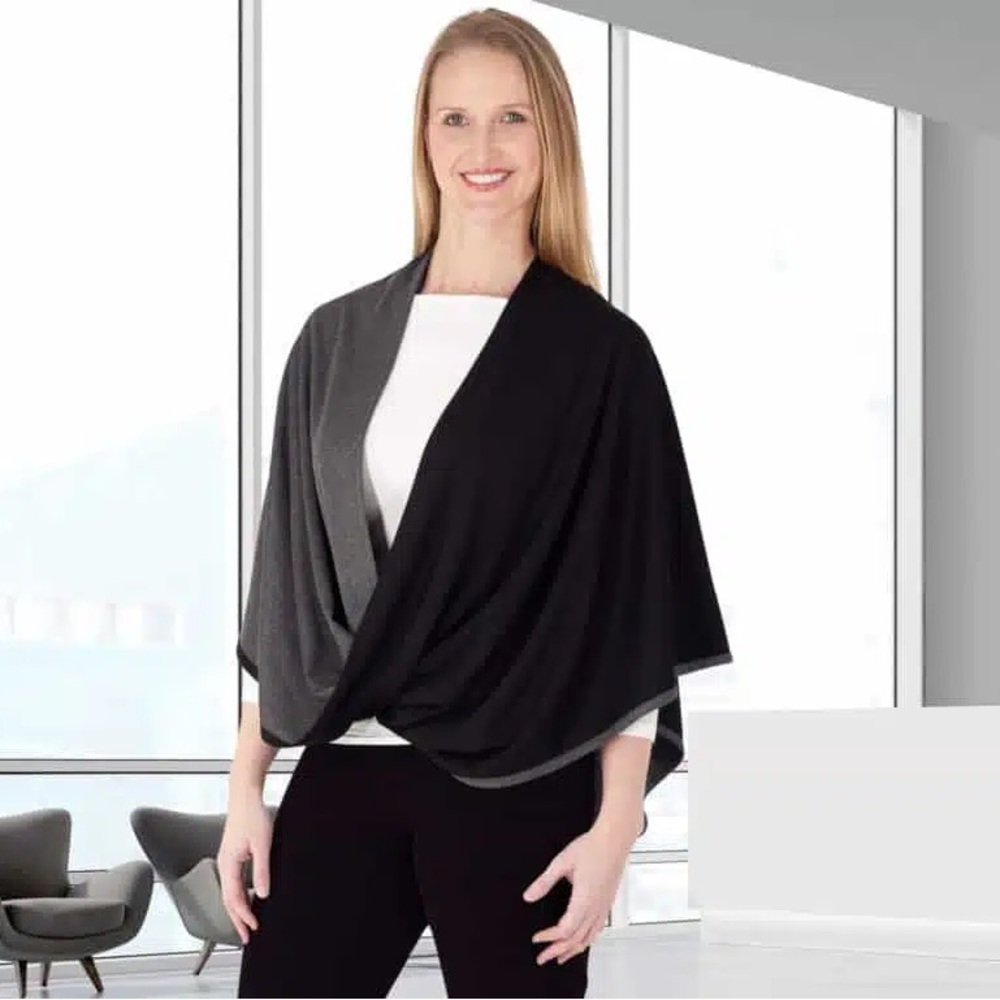 Erin Draper NEW new with tags - blue 2 toned shawl top made USA